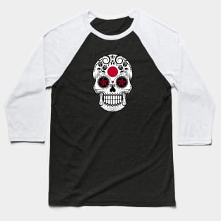 Japanese Flag Sugar Skull with Roses Baseball T-Shirt